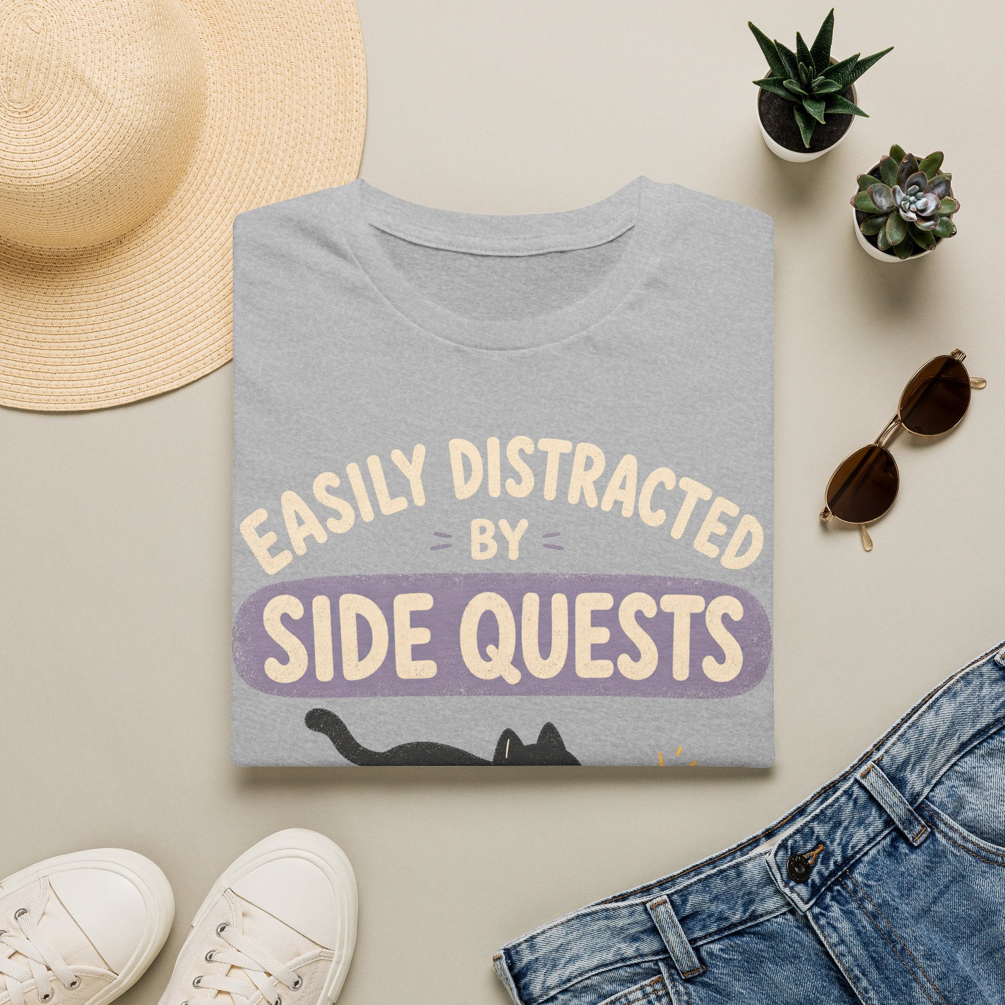Easily Distracted By Side Quests - Cat Sparkle T-SHIRT