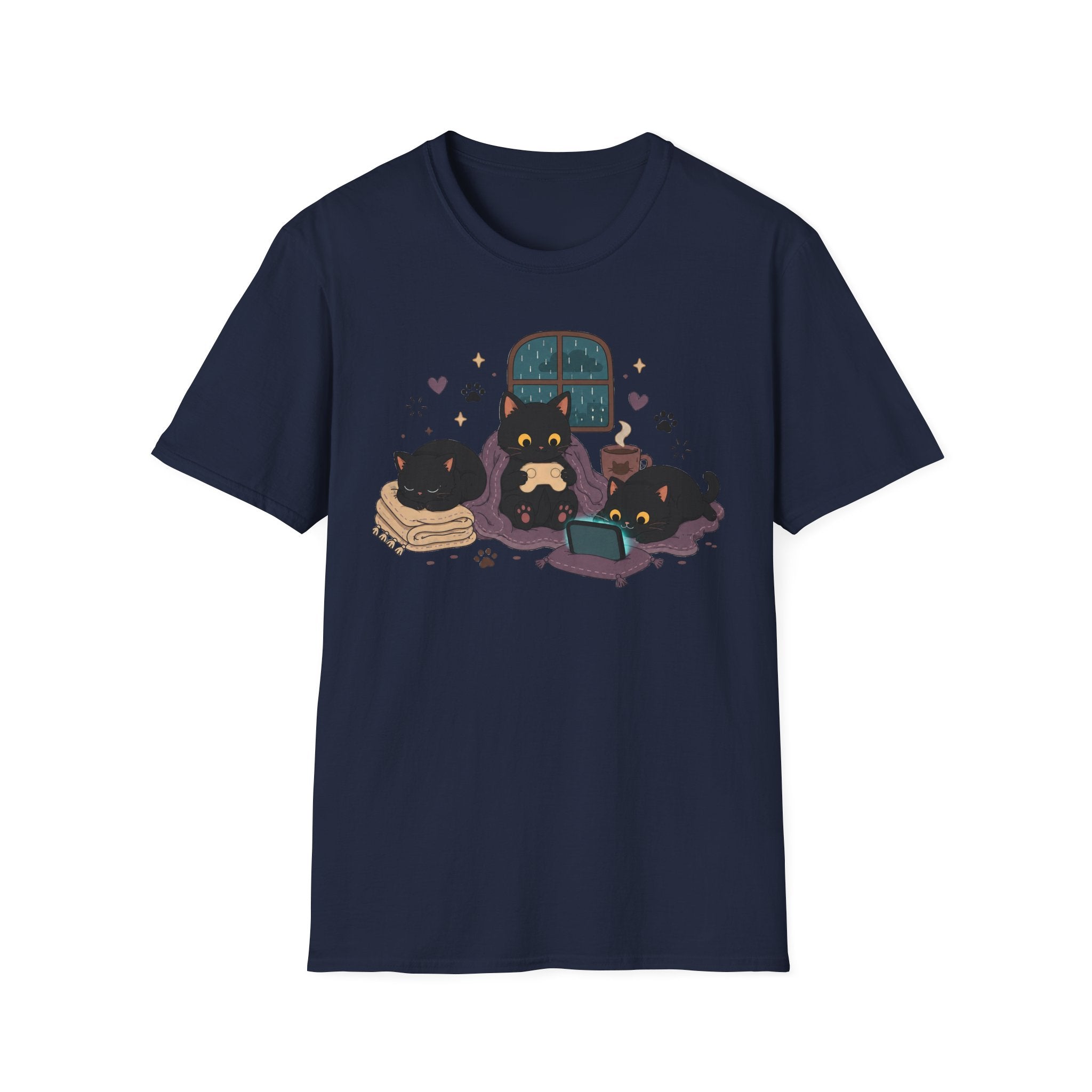 Rainy Night Gamer Cats T-shirt