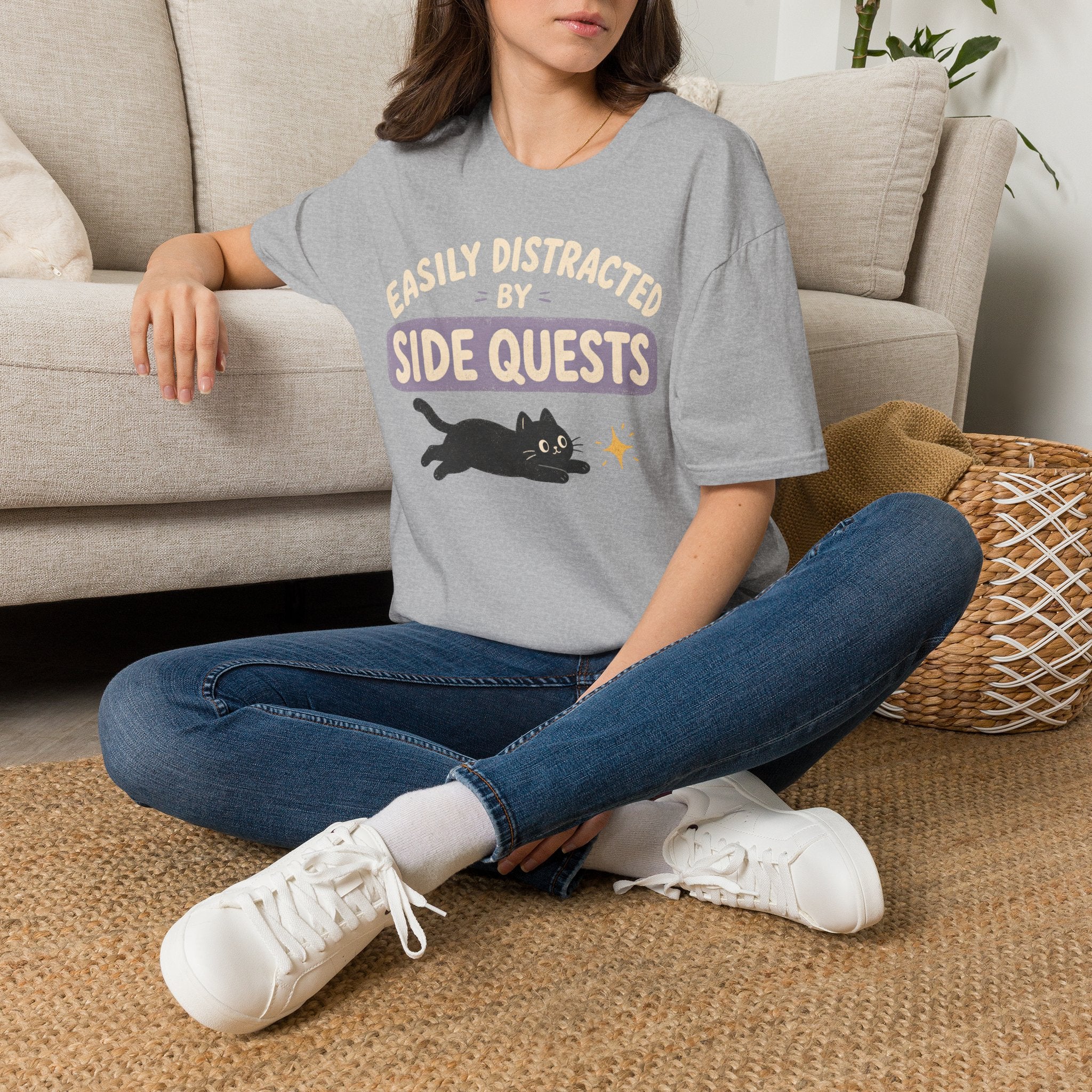 Easily Distracted By Side Quests - Cat Sparkle T-SHIRT