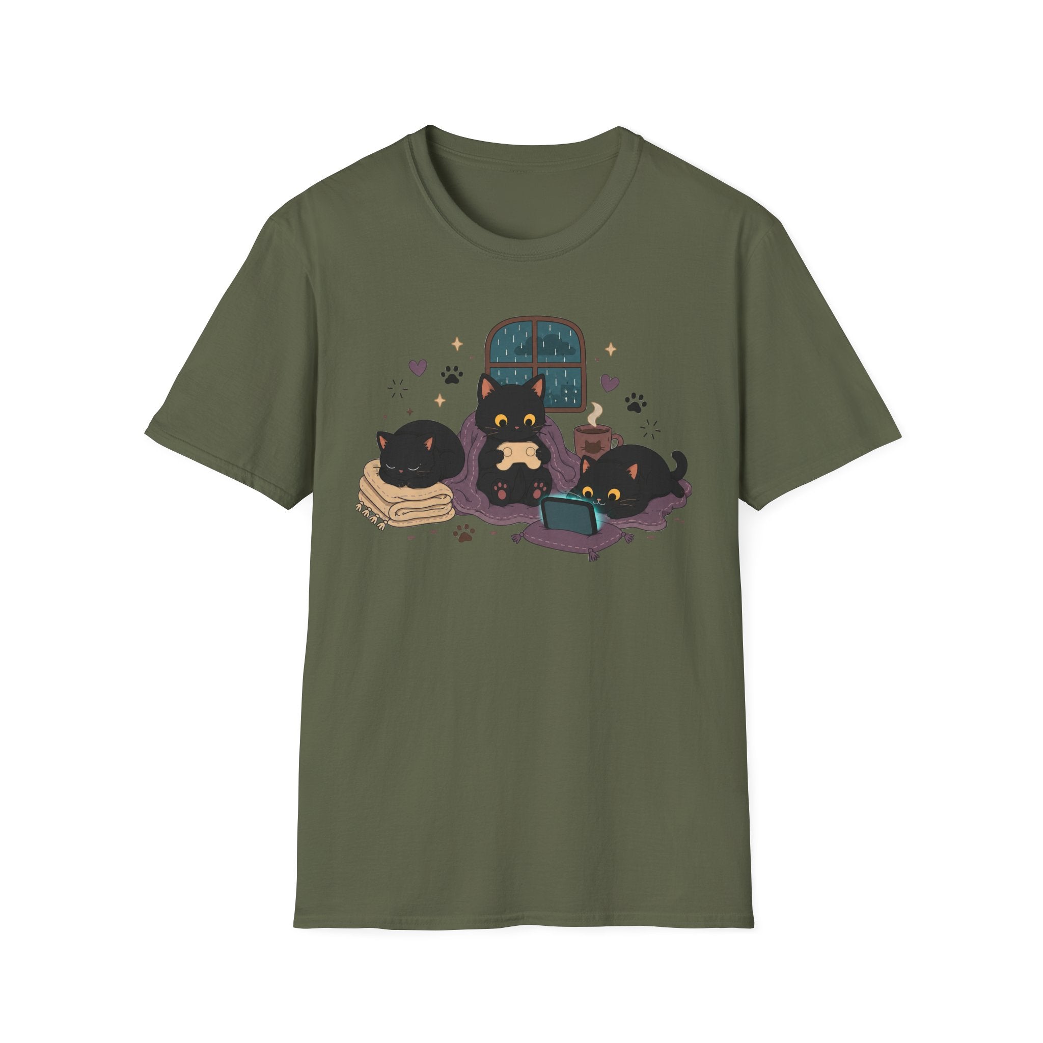 Rainy Night Gamer Cats T-shirt