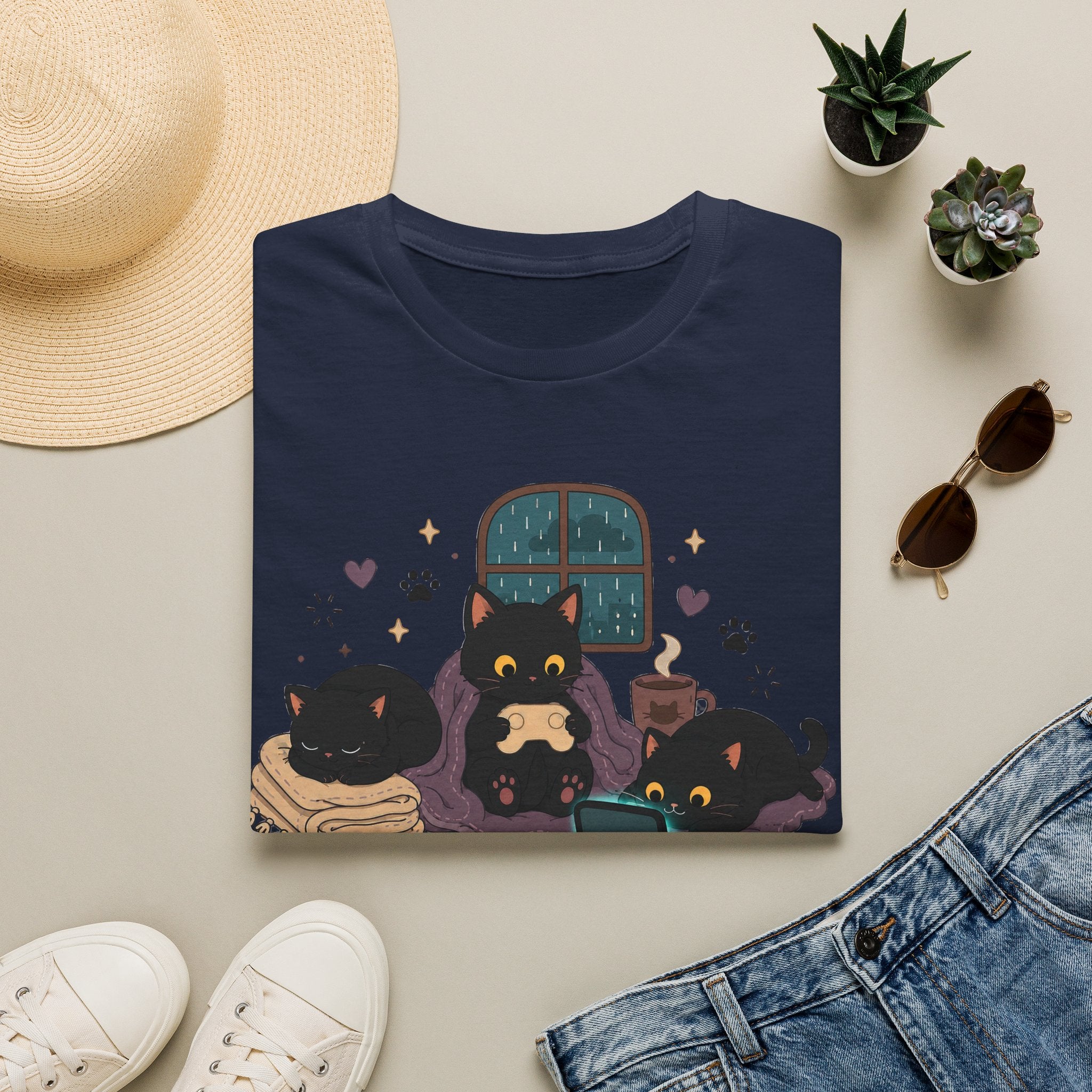 Rainy Night Gamer Cats T-shirt
