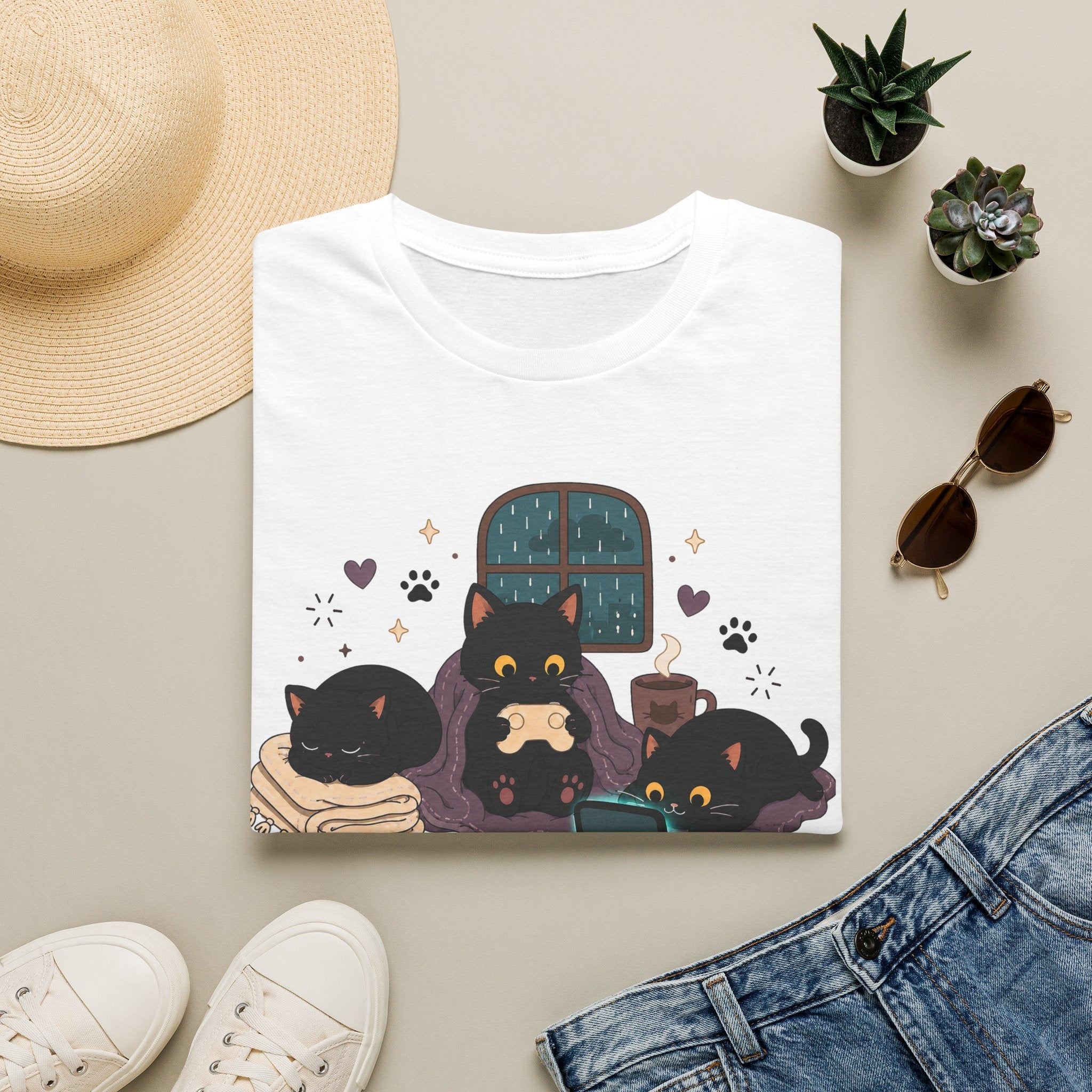 Rainy Night Gamer Cats T-shirt