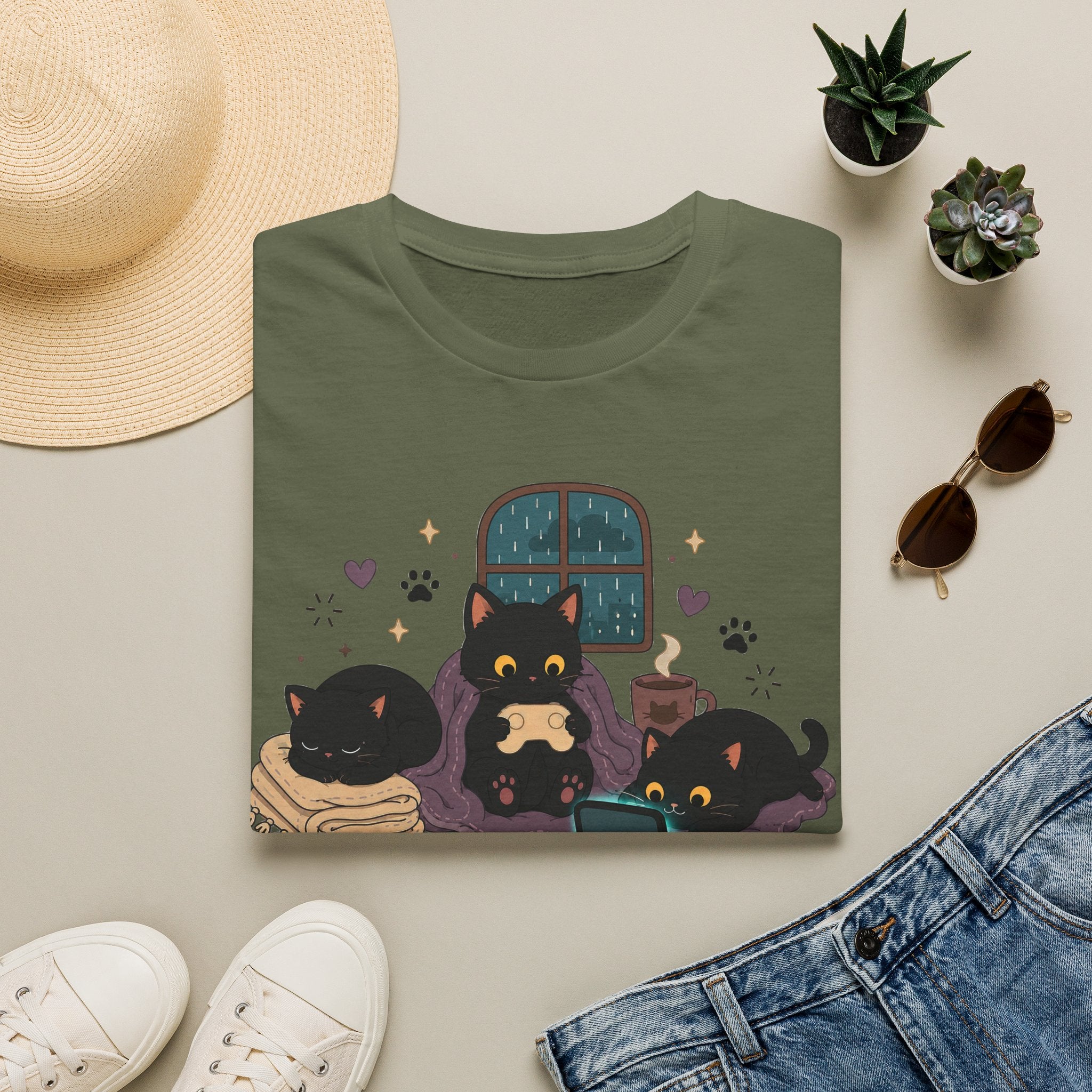 Rainy Night Gamer Cats T-shirt