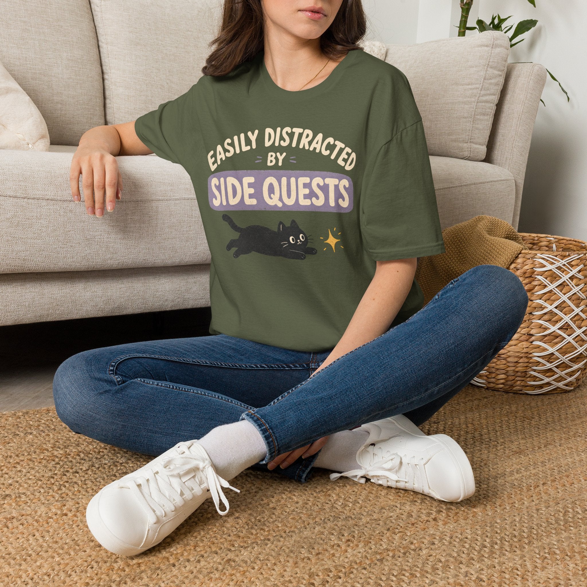 Easily Distracted By Side Quests - Cat Sparkle T-SHIRT