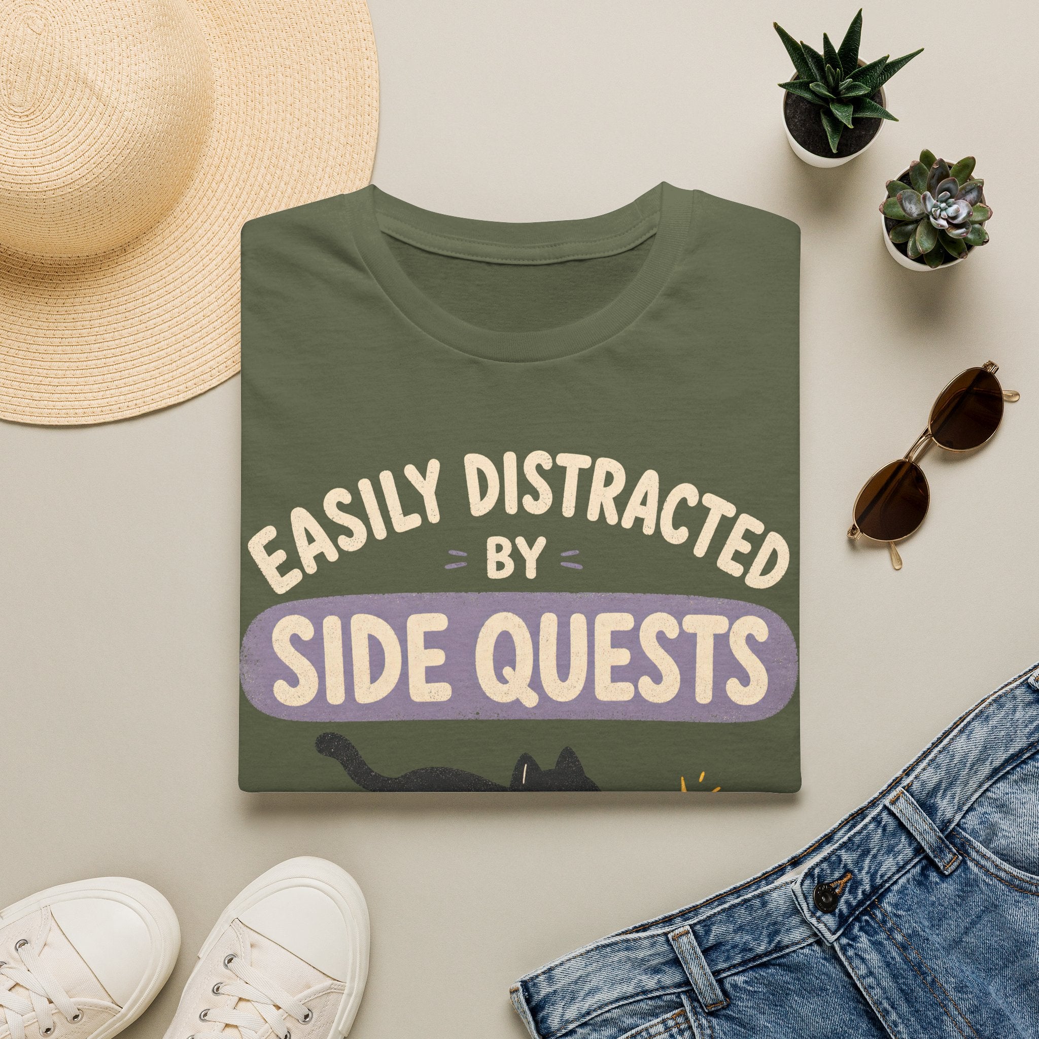 Easily Distracted By Side Quests - Cat Sparkle T-SHIRT