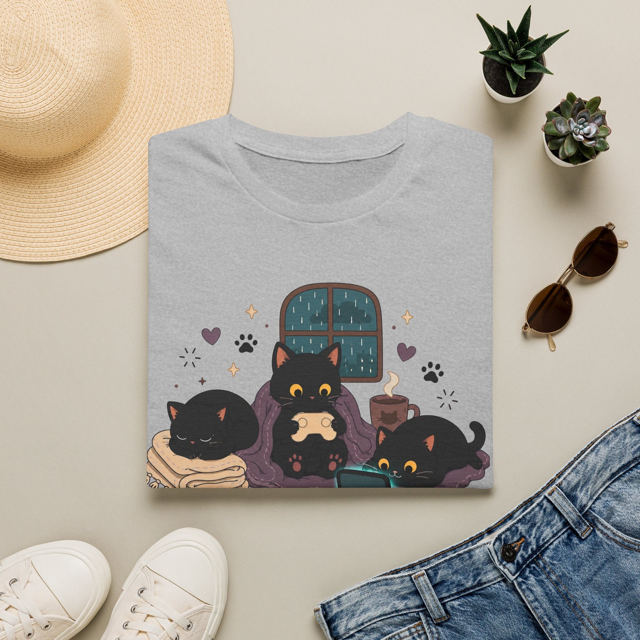 Rainy Night Gamer Cats T-shirt